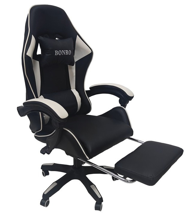 Крісло геймерське Bonro PRO-945 біле з підставкою для ніг