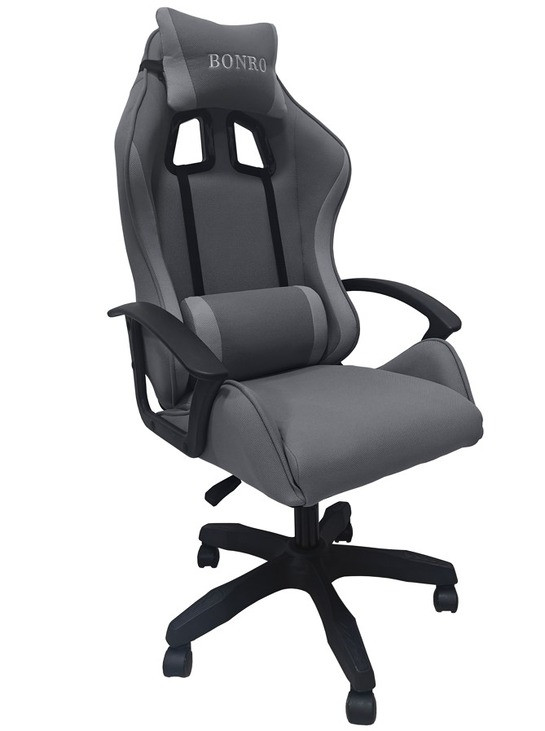 Крісло геймерське з тканини Bonro PRO-944 сіре + 2 подушки