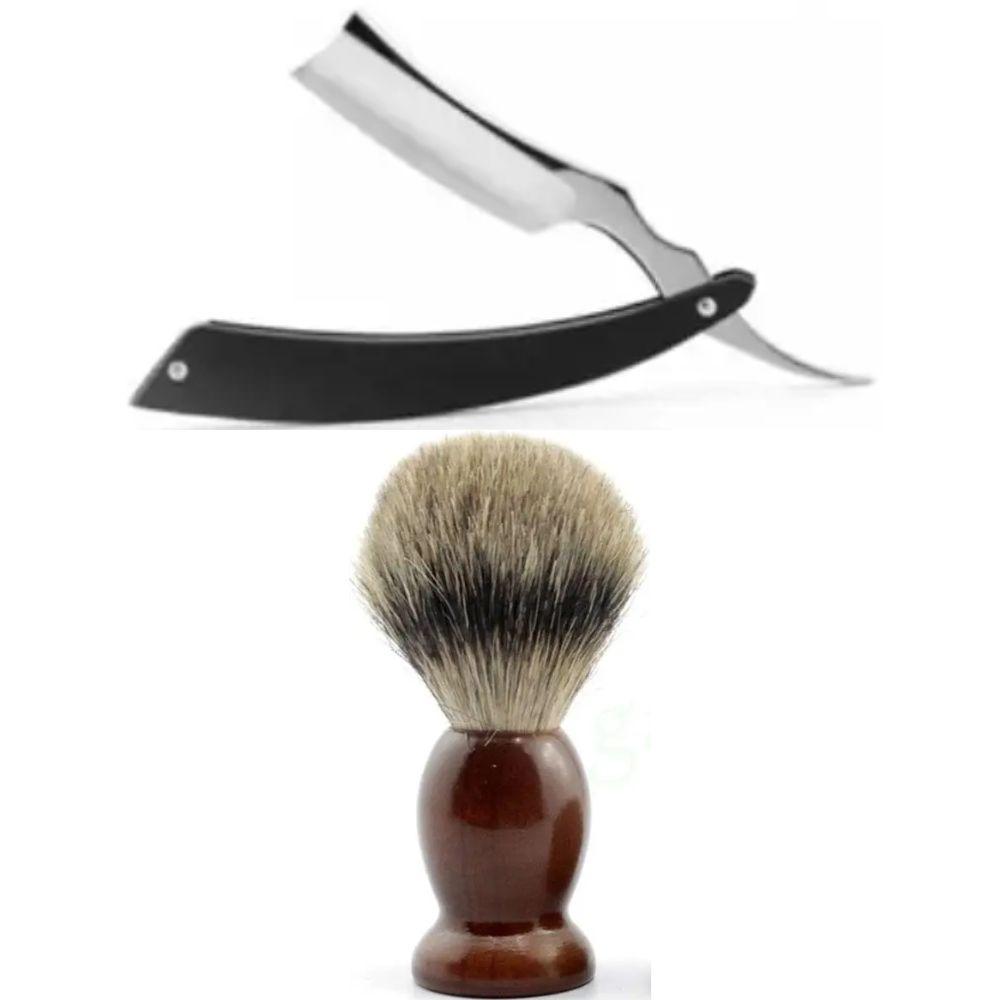 Небезпечна бритва/шавета розкладна Straight Razor + помазок для гоління з дерева Shima з ворсом борсука, фото 1