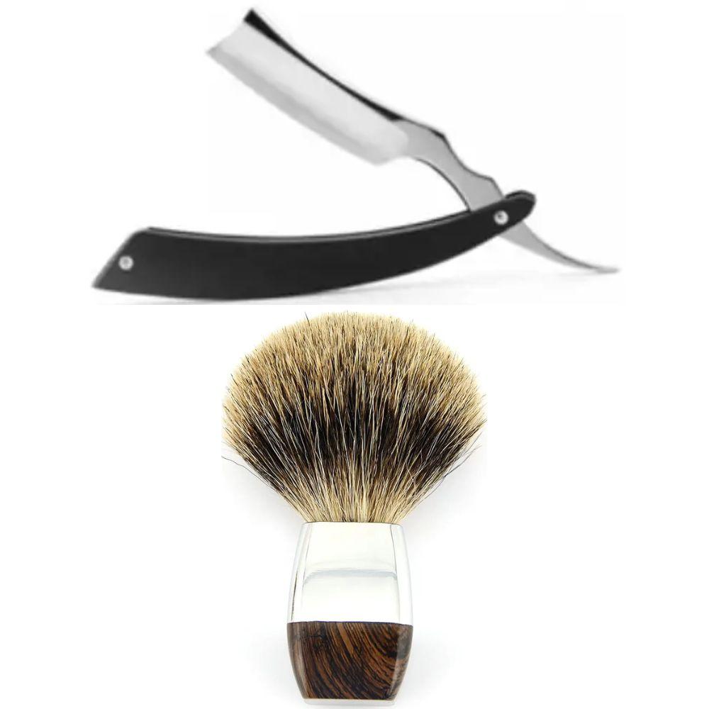 Небезпечна бритва/шавета розкладна Straight Razor + помазок для гоління з борсучим ворсом, фото 1
