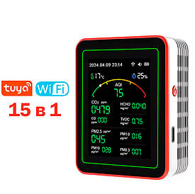 Детектор Tuya WiFi монітор якості повітря 15 в 1 з TFT-дисплеєм Аналізатор з керуванням через додаток Білий