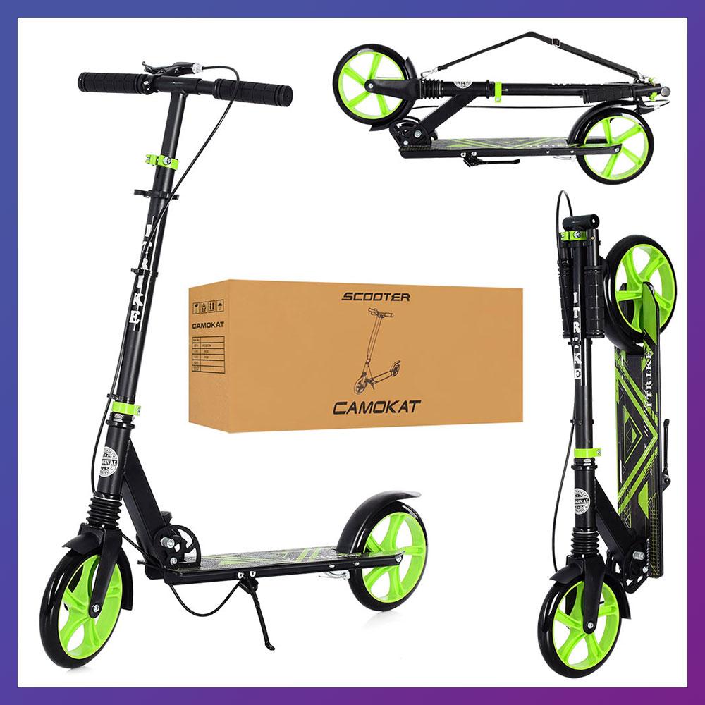 Самокат міський двоколісний для дітей від 8 років з ножним гальмом ITRIKE SR 2-010-1-BGR з принтом, фото 1