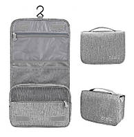 Сіра дорожня косметичка-органайзер із оксфорду 23×19×10 см водонепроникна підвісна сумка для подорожей