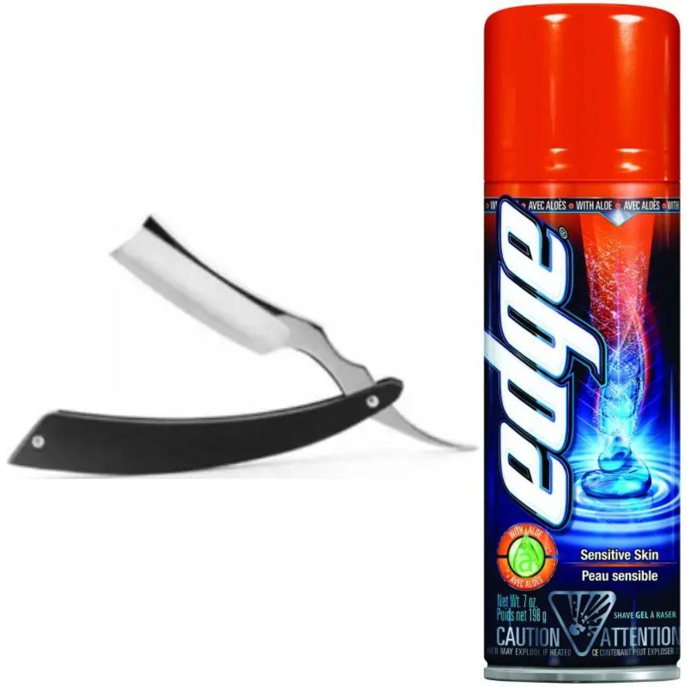 Небезпечна бритва/шавета розкладна Straight Razor + гель для гоління Wilkinson Sword EDGE Sensitive, фото 1