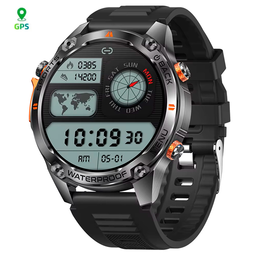 Розумний годинник G100 з GPS 1.43" 50M з дзвінками і водозахистом Чорно-помаранчевий