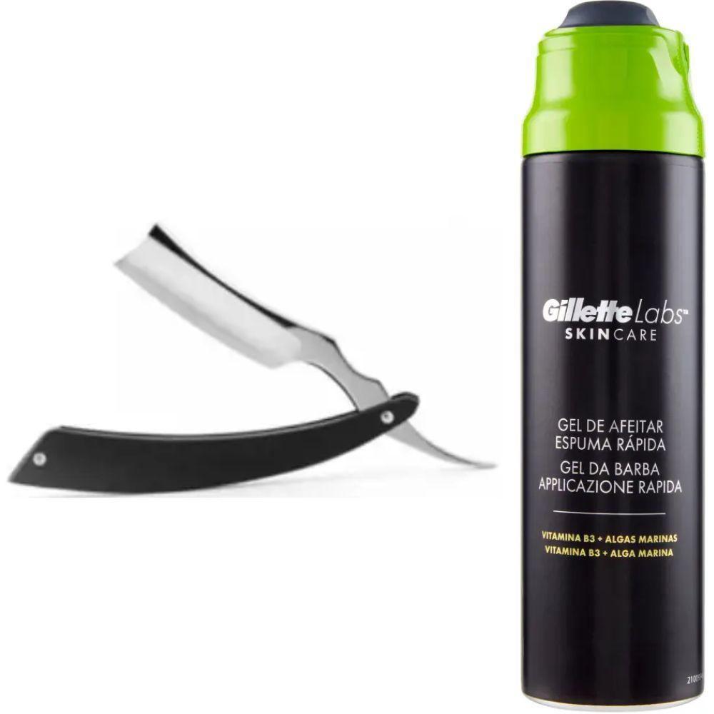 Небезпечна бритва/шавета розкладна Straight Razor + гель для гоління Gillette Labs Gel 198 мл, фото 1