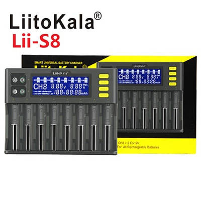 Зарядний пристрій Liitokala Lii-S8 8 каналів + 2 КРОНА 9V Ni-Mh/Li-ion/LiFePo4 220V/12V LED+LCD
