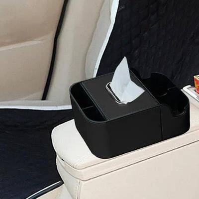 Автомобільний підлокітник-органайзер з двома підсклянниками та коробкою для серветок 22×17×9 см Чорний