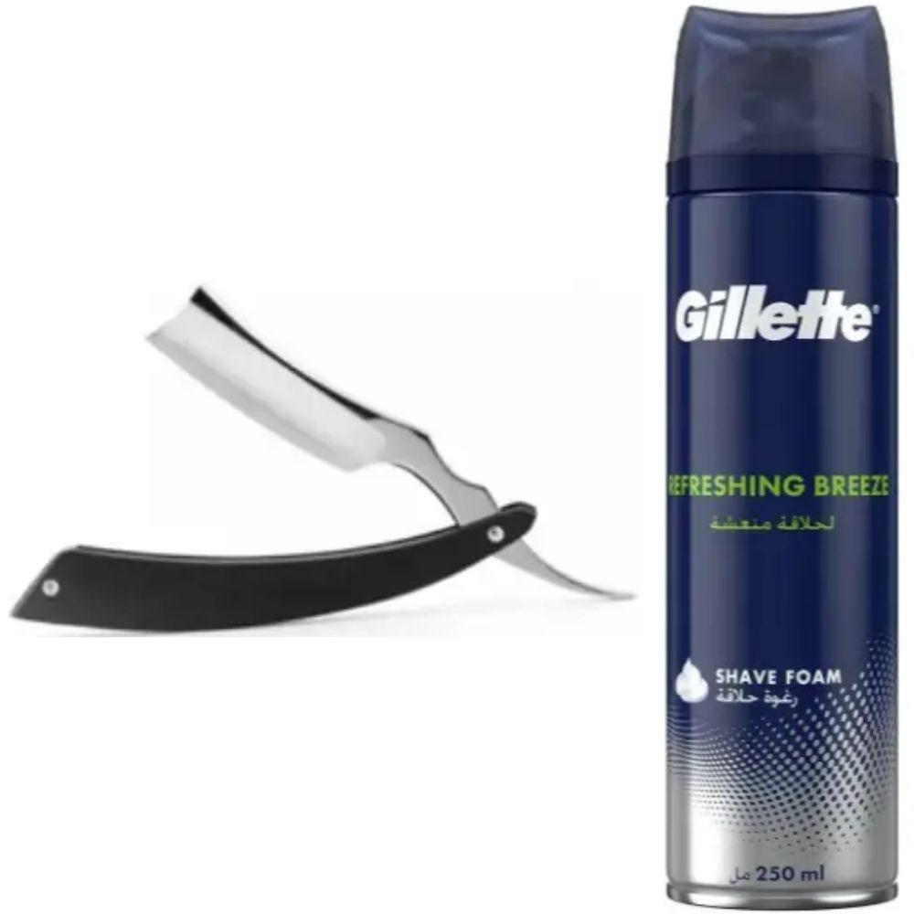 Небезпечна бритва/шавета розкладна Straight Razor + піна для гоління Gillette Refreshing Breeze 250 мл, фото 1
