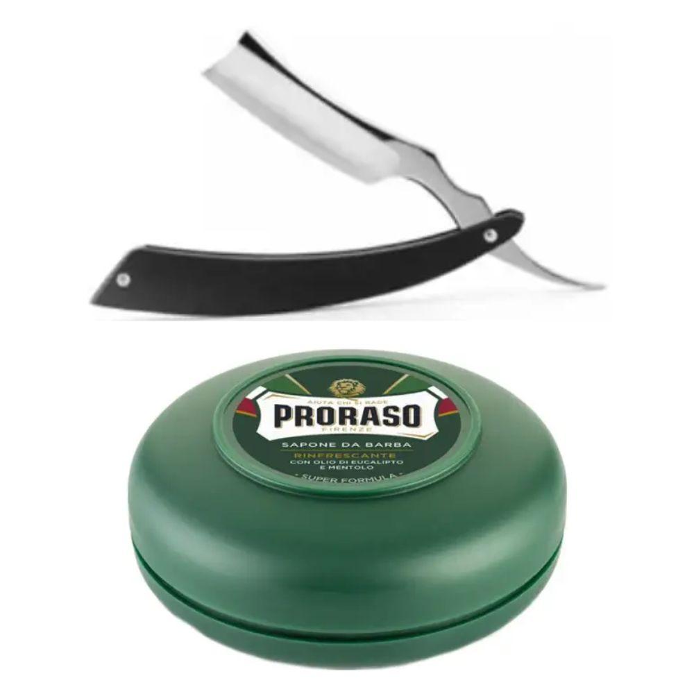 Небезпечна бритва/шавета розкладна Straight Razor + мило для гоління Proraso Rinfrescante Green Eucalyptus 75 мл, фото 1