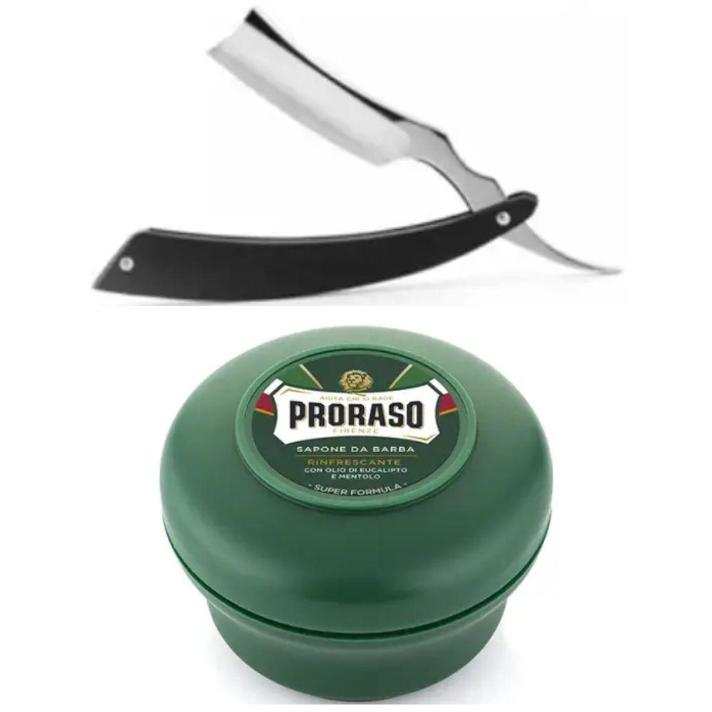 Небезпечна бритва/шавета розкладна Straight Razor + мило для гоління Proraso Rinfrescante Green Eucalyptus 150 мл, фото 1