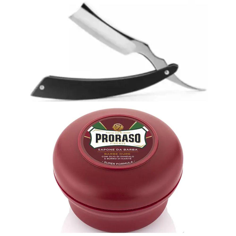 Небезпечна бритва/шавета розкладна Straight Razor + мило для гоління Proraso для жорсткої щетини з сандаловим маслом 150 мл, фото 1