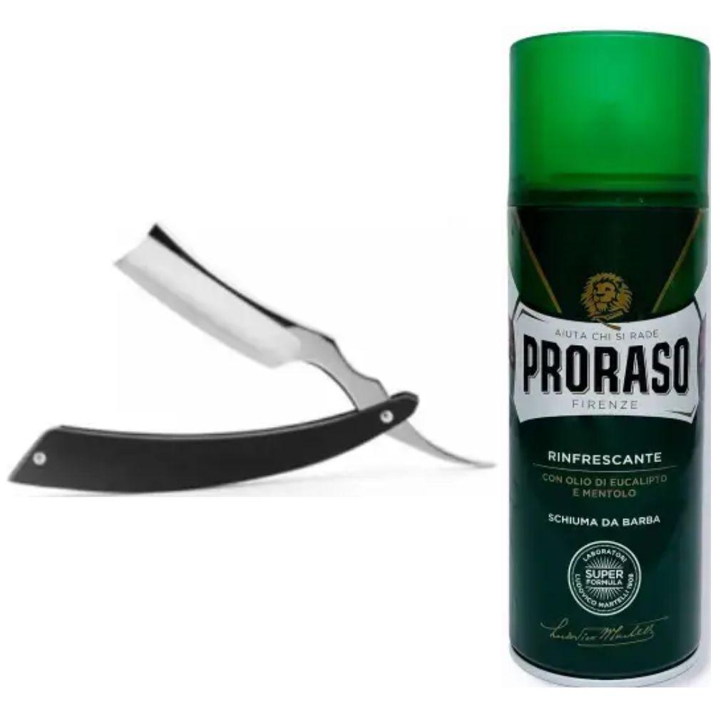Небезпечна бритва/шавета розкладна Straight Razor + піна для гоління Proraso тонізуюча з евкаліптом і ментолом 400 мл, фото 1