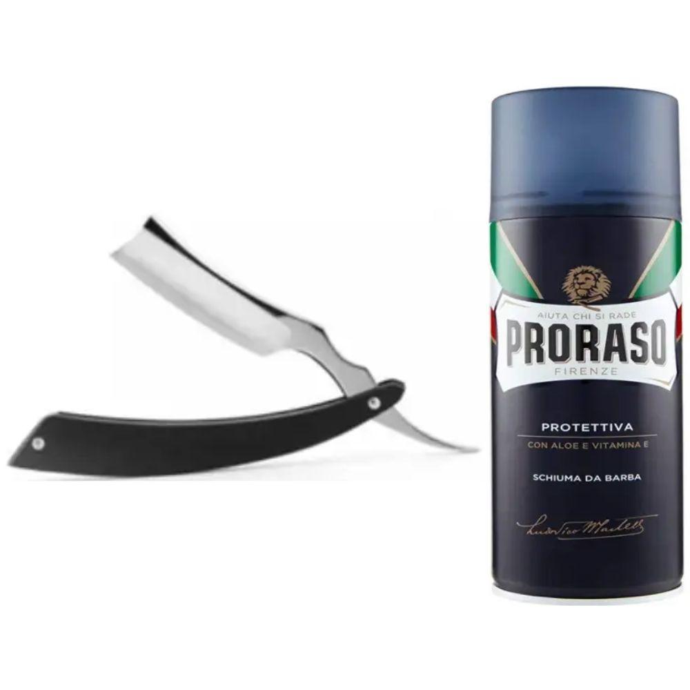 Небезпечна бритва/шавета розкладна Straight Razor + піна для гоління Proraso з екстрактом алое та вітаміном Е 400 мл, фото 1