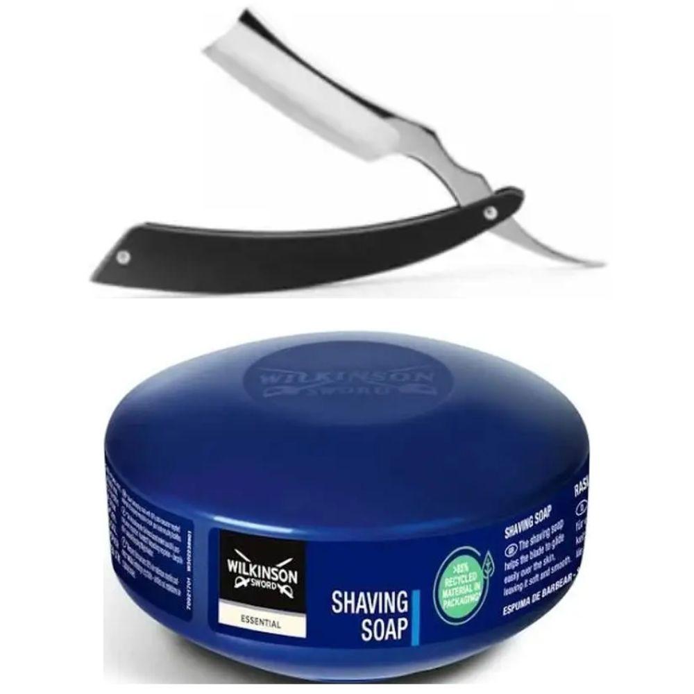 Небезпечна бритва/шавета розкладна Straight Razor + мило для гоління Wilkinson Essential 125г, фото 1