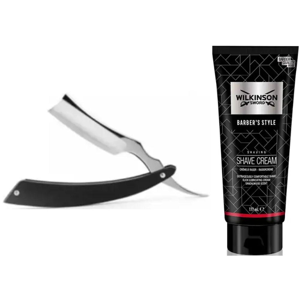 Небезпечна бритва/шавета розкладна Straight Razor + крем для гоління Wilkinson Sword Barber's Style, фото 1