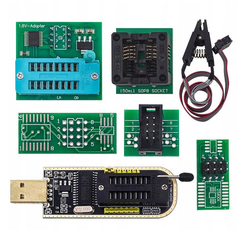 USB міні програматор CH341A 24 EEPROM 25 Flash з набором перехідників і кліпсою, фото 1