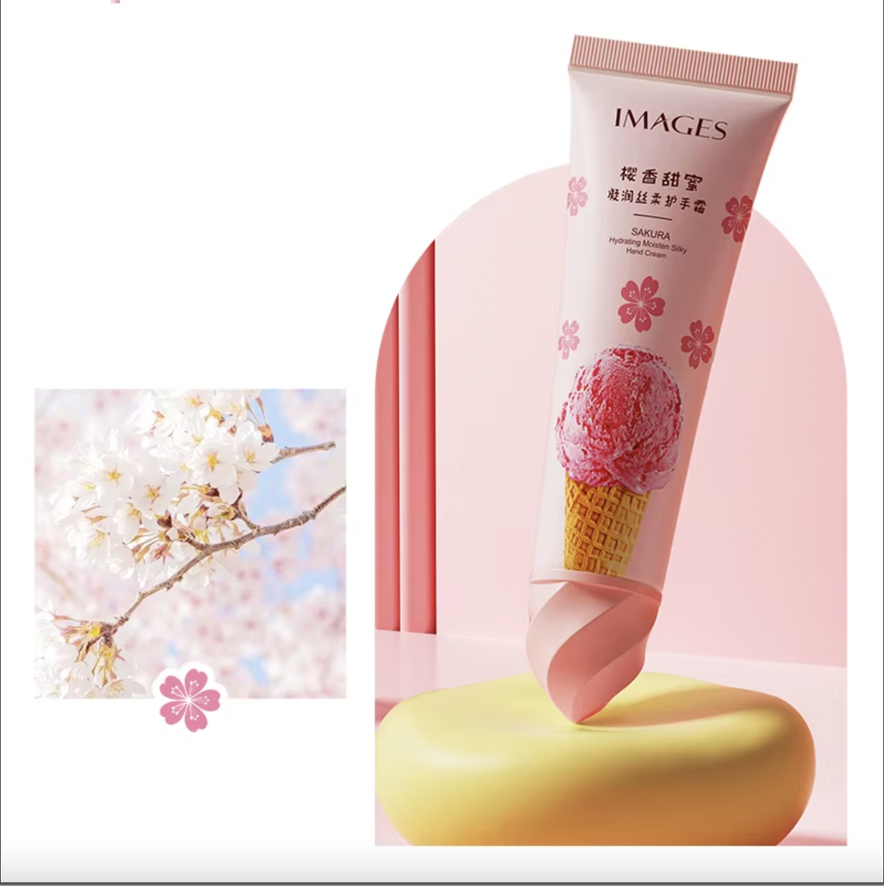 Зволожувальний крем для рук Images Sakura Hydrating Moisten Silky Hand Cream. Морозиво Сакура, 30 г