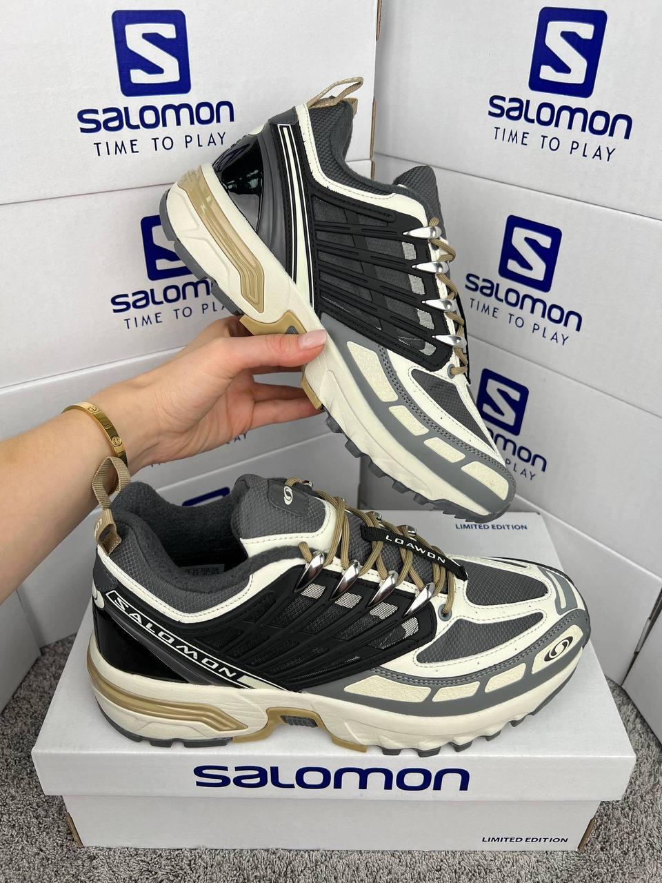 Чоловічі кросівки Salomon ACS Pro GTX Grey Beige Black, кеди текстиль шкіра термо сірі. Чоловіче взуття