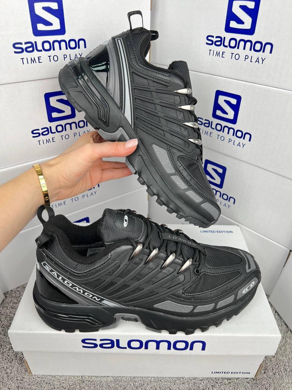 Чоловічі кросівки Salomon ACS Pro GTX Black Grey, кеди шкіряні текстиль термо чорні. Чоловіче взуття, фото 1