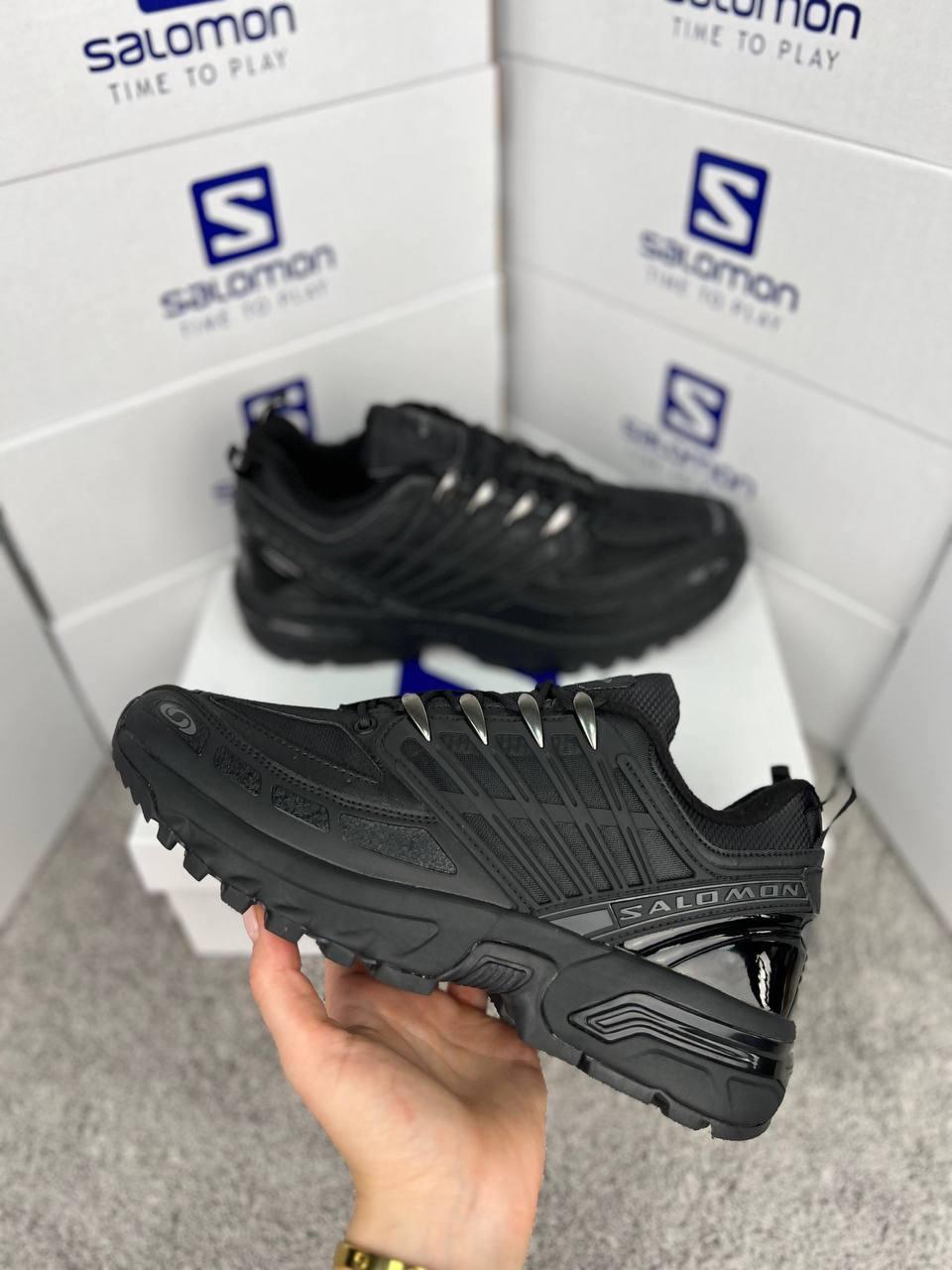 Чоловічі кросівки Salomon ACS Pro GTX All Black, кеди шкіряні текстиль термо чорні. Чоловіче взуття