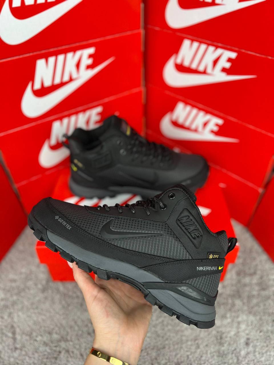 Чоловічі зимові кросівки Nike Rivah Fur Black Grey, черевики спортивні текстиль на хутрі. Чоловіче взуття