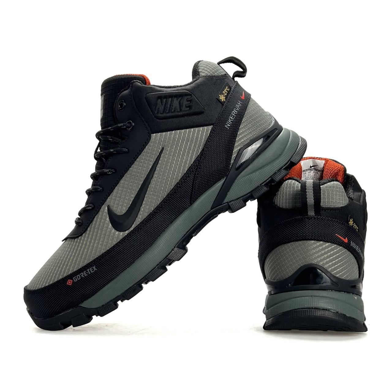 Чоловічі зимові кросівки Nike Rivah Fur Khaki Black, черевики Найк спортивні текстиль на хутрі хакі. Чоловіче взуття, фото 1