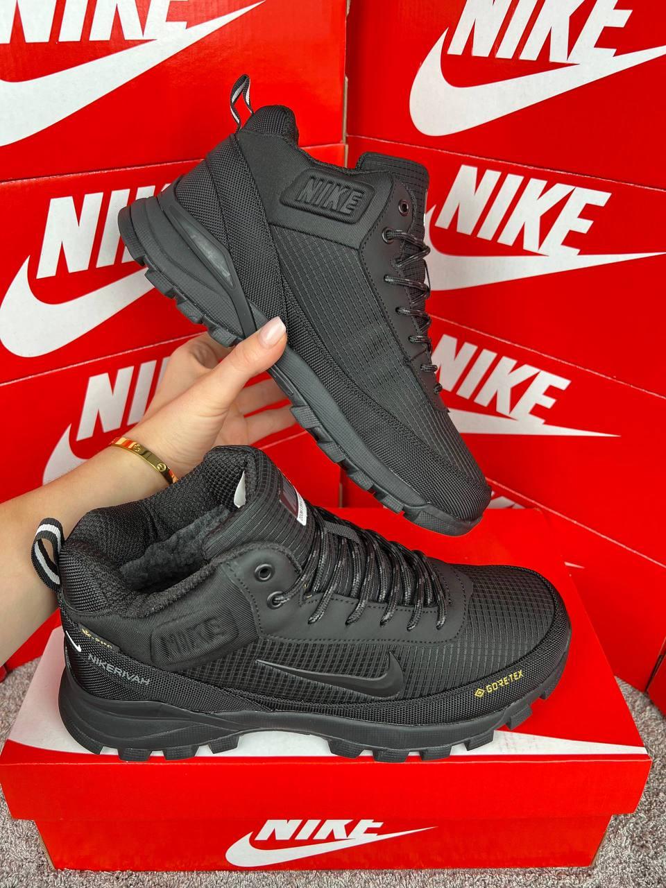 Чоловічі зимові кросівки Nike Rivah Fur Black, черевики Найк спортивні текстиль на хутрі. Чоловіче взуття, фото 1