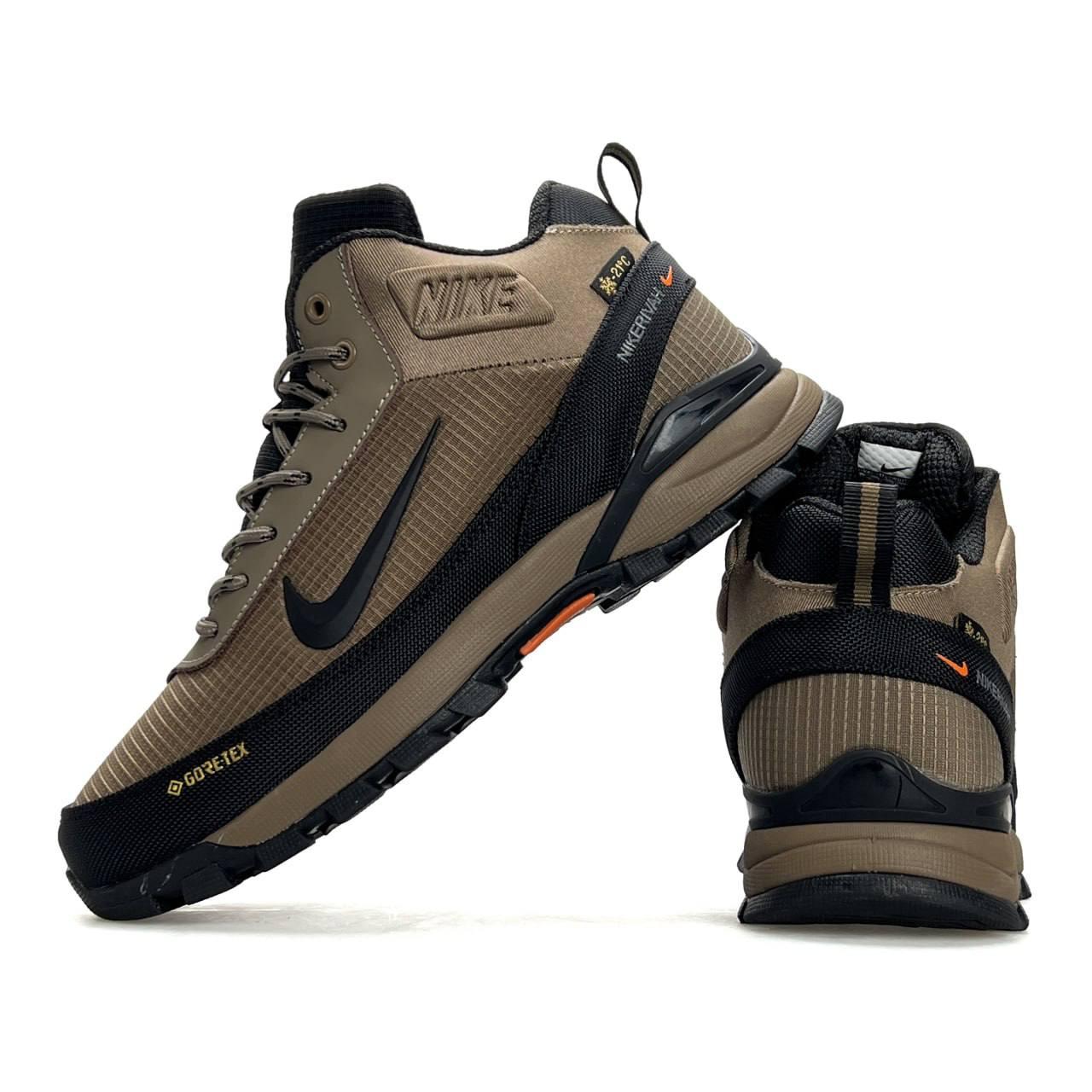 Чоловічі зимові кросівки Nike Rivah Fur Coyote Black, черевики Найк спортивні текстиль на хутрі коричневі. Чоловіче взуття