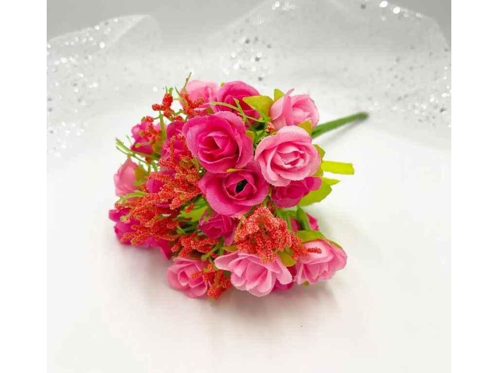 Букет міні трояндок 2см 14-15бут 21см .к.Троянда-№04 рожевий ТМ КИТАЙ, фото 1