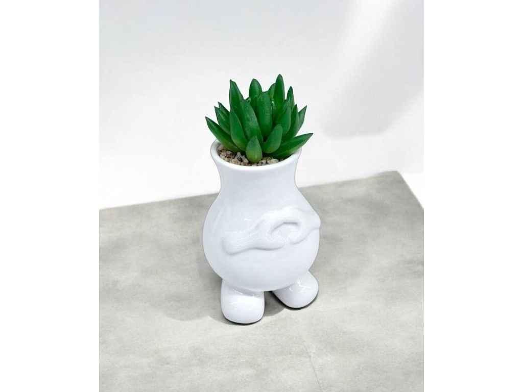 Штучний міні-сукулент в горщику м.KC-73/3 білий ТМ SP, фото 1