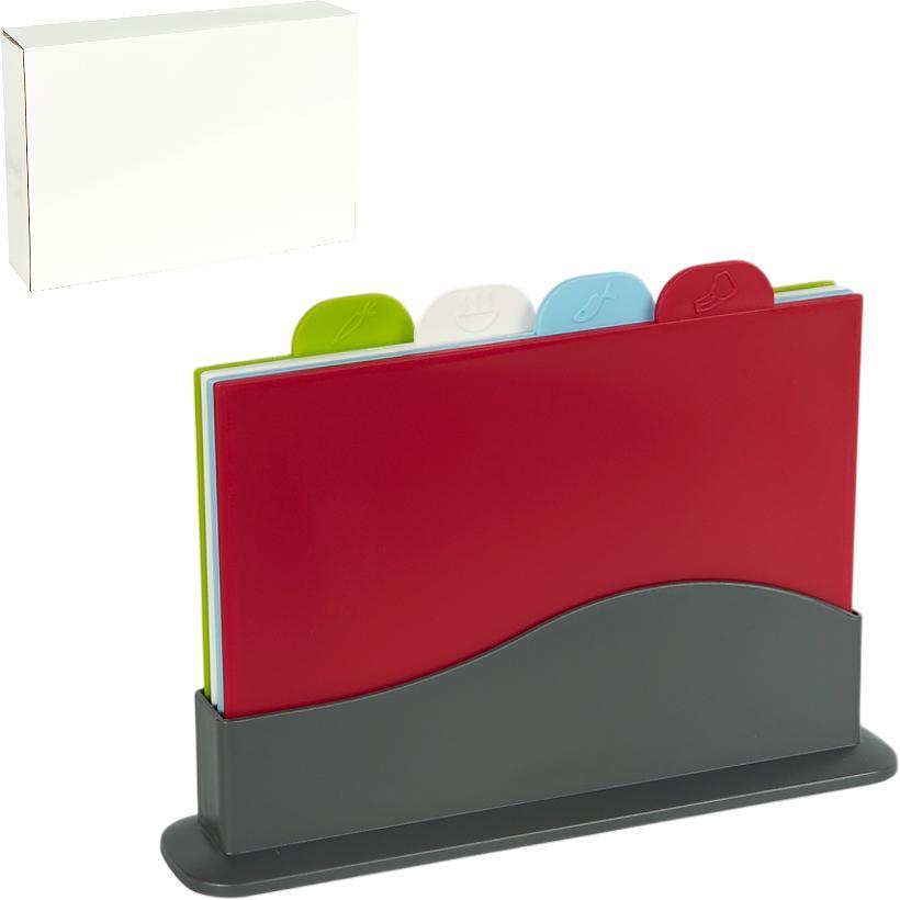 Набір пластикових кухонних дощок на підставці 4 штуки 27×19 см дощечки для кухні, фото 1