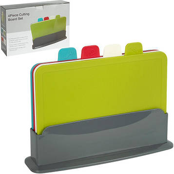 Набір пластикових кольорових кухонних дощок на підставці 4 штуки 30*20 см дощечки для кухні
