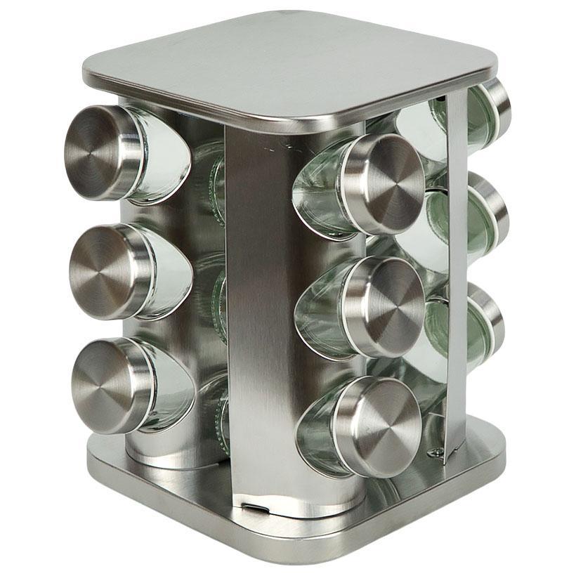 Баночки для спецій приправ скло набір 12 штук на крутиться квадратній підставці, фото 1