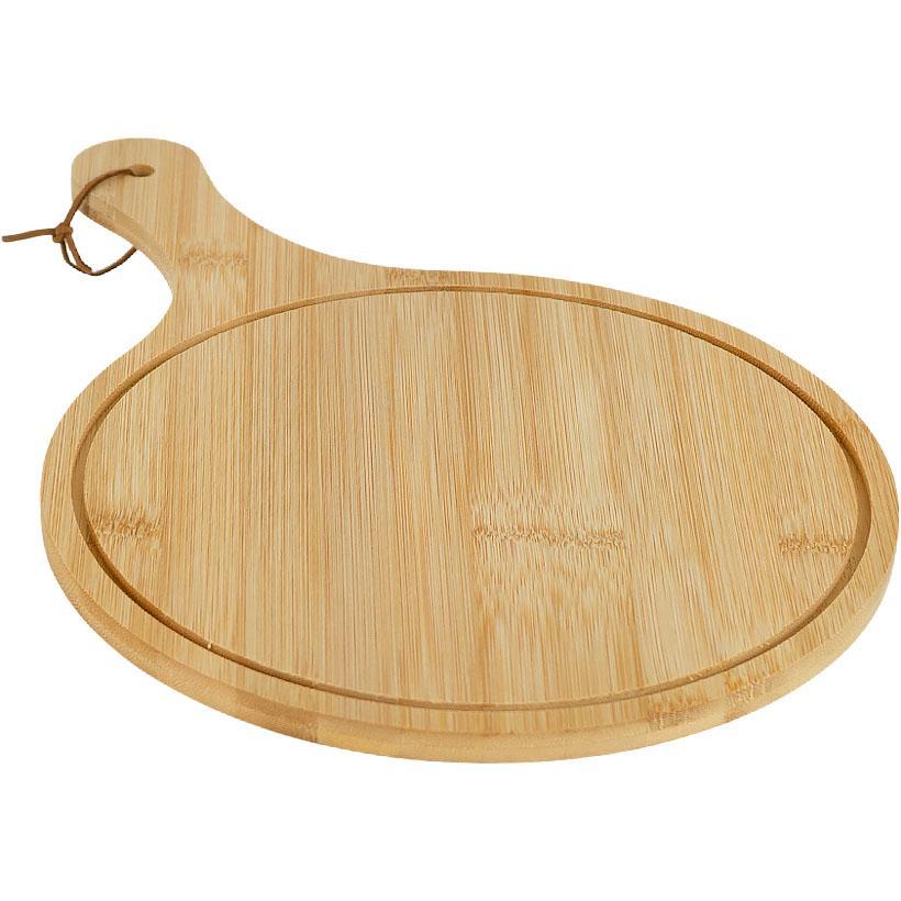 Дерев'яна сервірувальна дошка для подачі страв і закусок 28 см кругла форма з ручкою і бортиком, фото 1