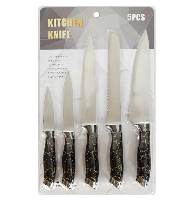 Набір ножів кухонних 5 штук, довжина ножів 32/32/32/24/21 см, матеріал нержавіюча сталь, чорні, фото 1