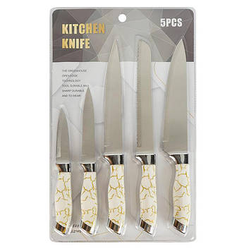 Набір ножів кухонних 5 штук, довжина ножів 32/32/32/24/21 см, матеріал нержавіюча сталь, білі