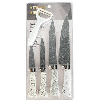 Набір ножів кухонних 4 штуки + овочечистка, довжина ножів 33/31/24/21 см, матеріал нержавіюча сталь з покриттям, білі