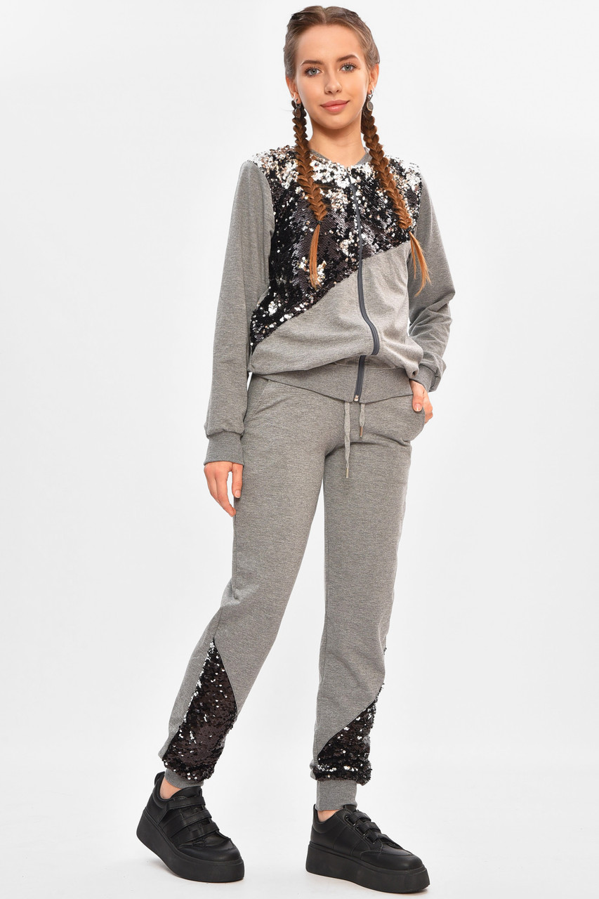 Спортивний костюм підлітковий для дівчинки сірого кольору р.164 206779M, фото 1