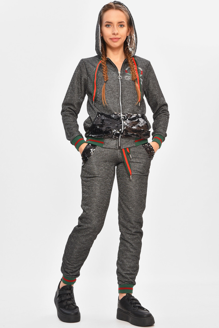 Спортивний костюм підлітковий для дівчинки сірого кольору р.164 206797M, фото 1