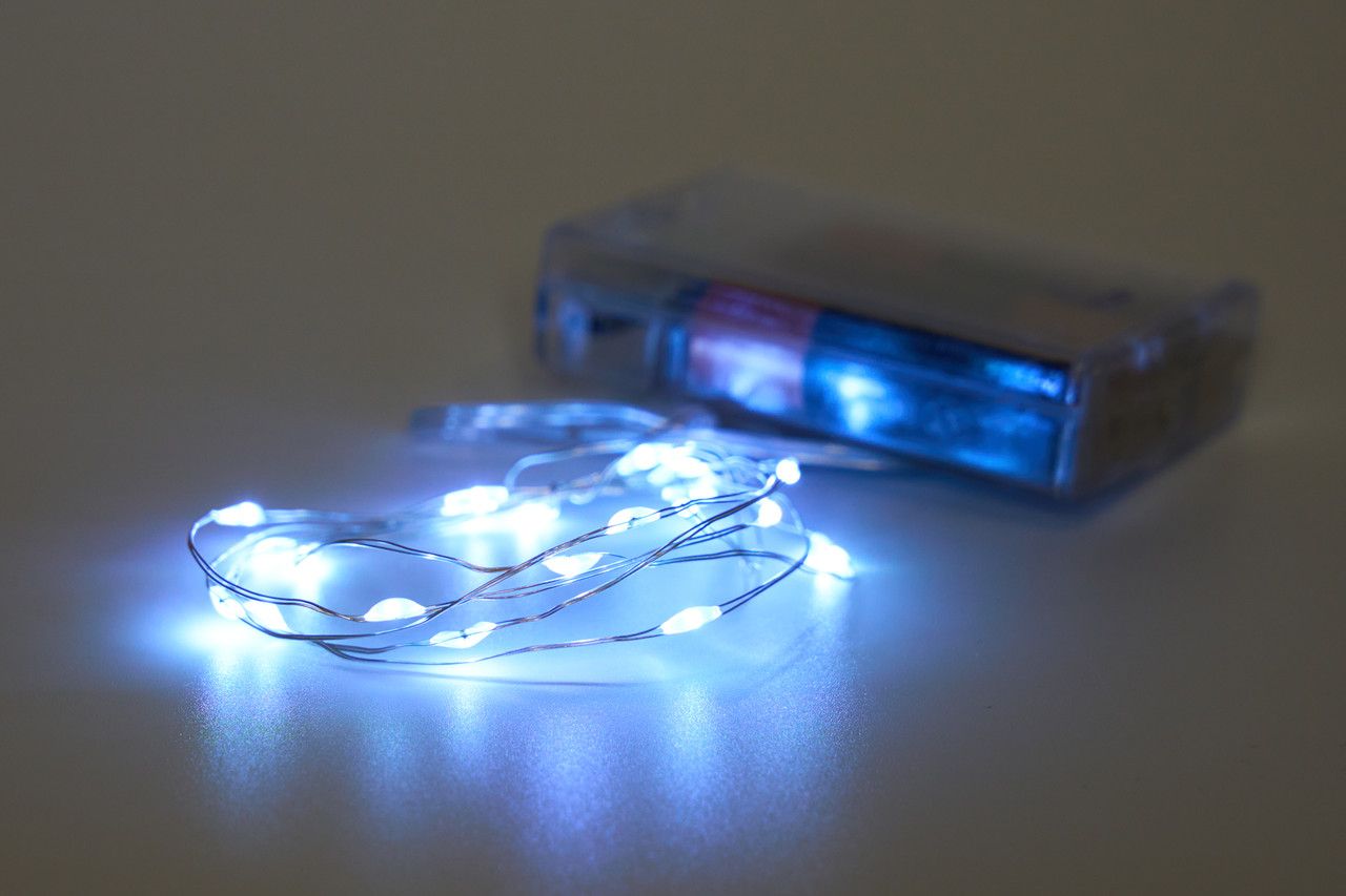 Світлодіодна гірлянда на батарейках, 1 м, 20 л, холодний білий, батарейки 3АА, IP20 (720544), фото 1