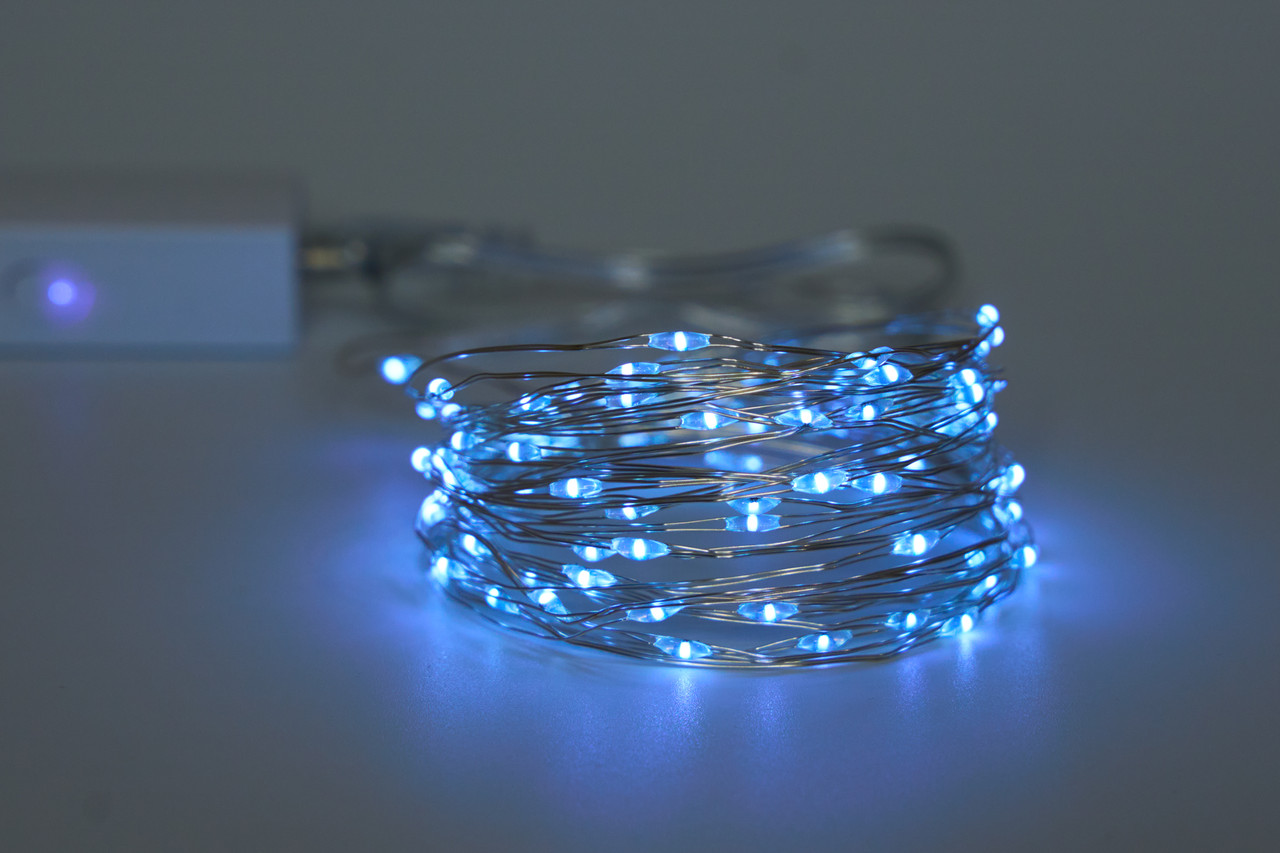 Світлодіодна гірлянда-нитка з павер банком, 5 м, 100 л, холодний білий, IP20 (720575), фото 1