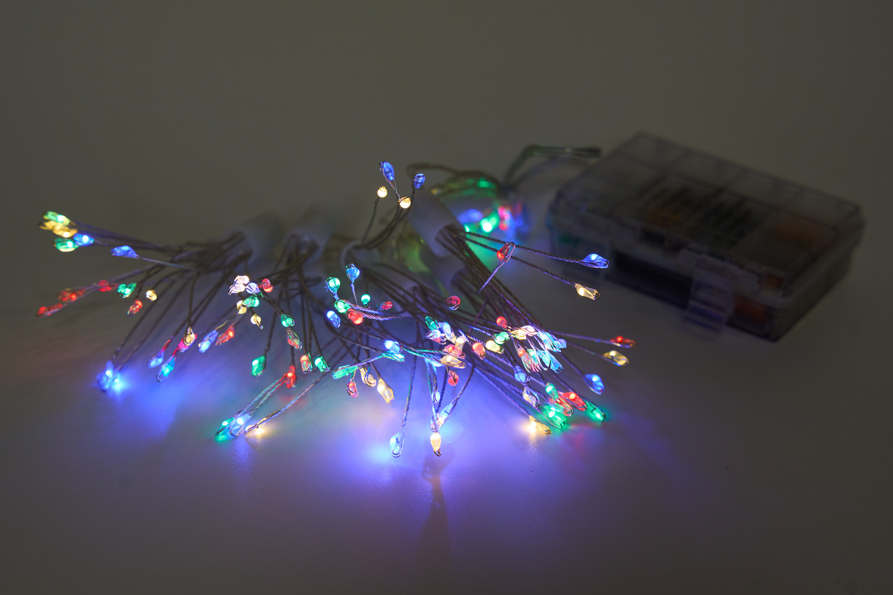 Світлодіодна гірлянда Вогняна кулька на батарейках, з пультом, 1,35 м, 100 л, різнокольоровий, IP44 (720780), фото 1