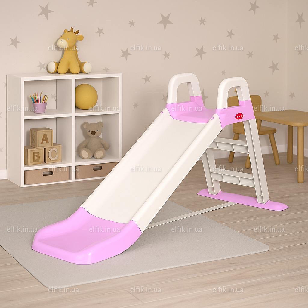 Дитяча гірка для дому і дачі 140 см біло-рожева (Doloni), фото 1