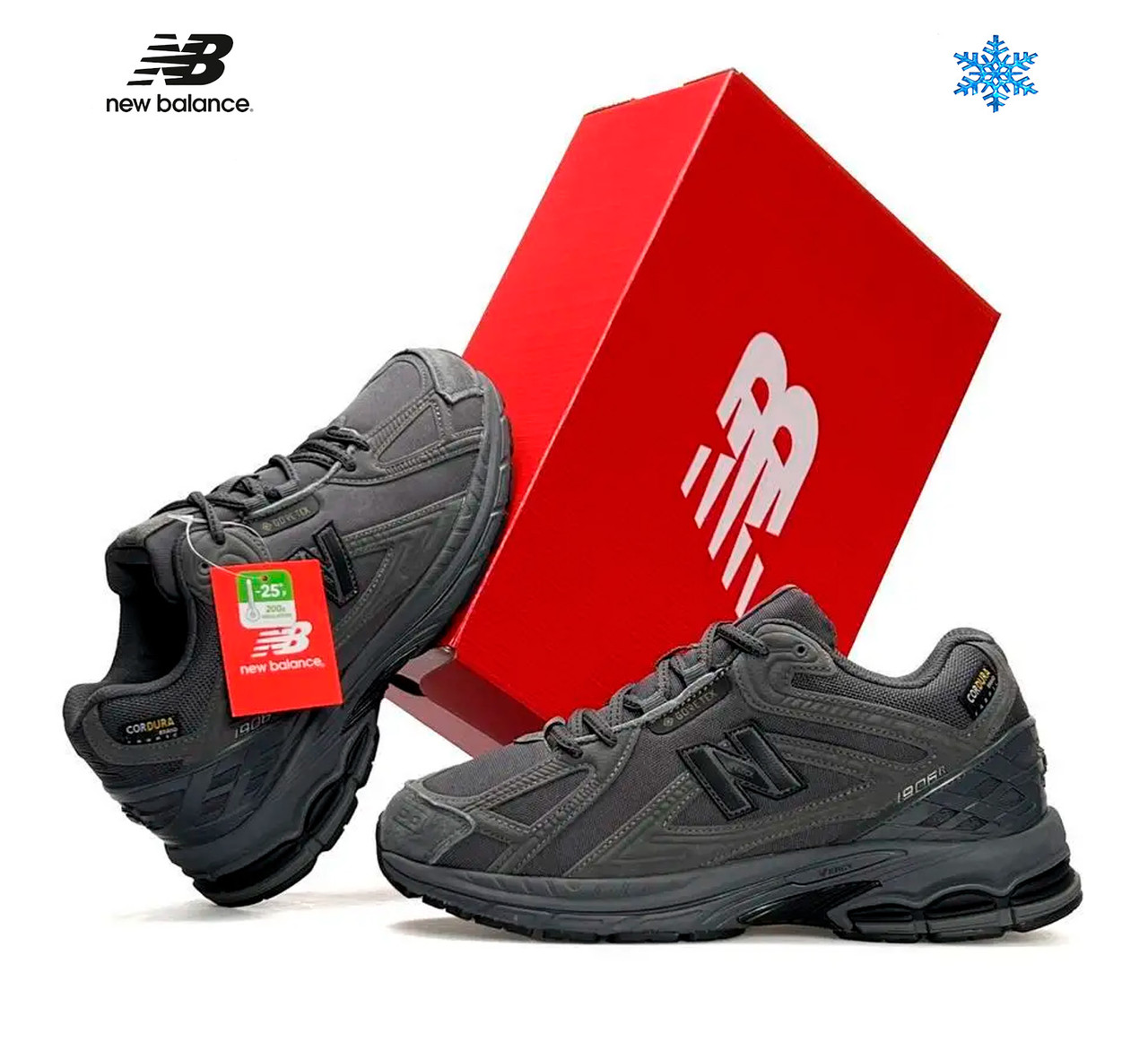 Чоловічі зимові кросівки New Balance 1906R Fur Grey Black, черевики спортивні текстиль замша на хутрі сірі. Чоловіче взуття
