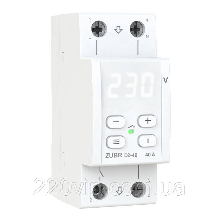 Реле напруги ZUBR D2-40 2 модулі на 4 клемі реле контролю та захисту від перенапруги ЗУБР, відсікач, бар'єр, фото 1
