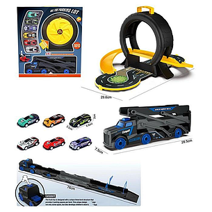 Набір ігровий трейлер трансфомер колесо трек 6 металевих машин Жовтий, фото 2