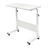 Мобільний стіл 80×40см, регулювання висоти, на колесах, білий приліжковий столик для ноутбука STL03WZ2, фото 5