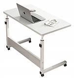 Мобільний стіл 80×40см, регулювання висоти, на колесах, білий приліжковий столик для ноутбука STL03WZ2, фото 6