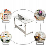 Мобільний стіл 80×40см, регулювання висоти, на колесах, білий приліжковий столик для ноутбука STL03WZ2, фото 8